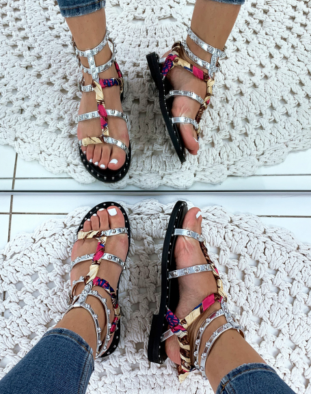 Silver flat sandals with straps