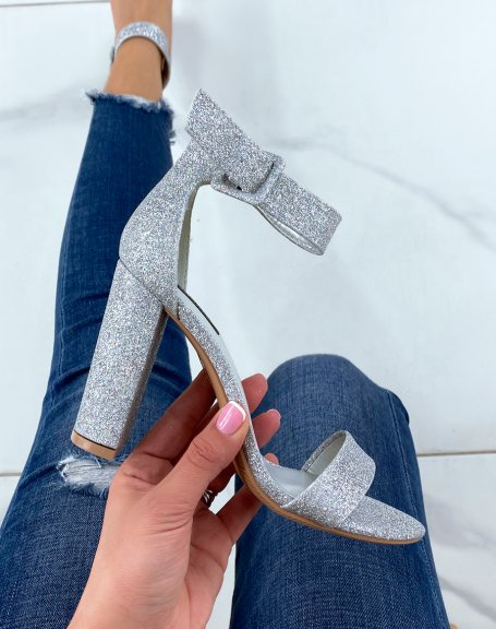Silver glitter high heel sandals