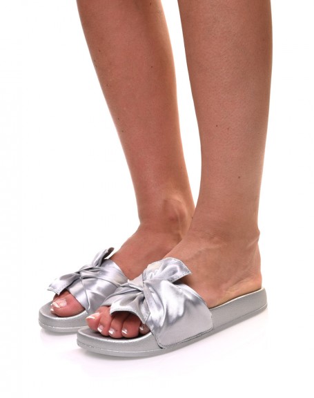 Silver mules with satin bow