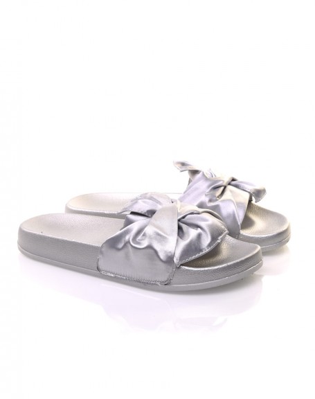 Silver mules with satin bow