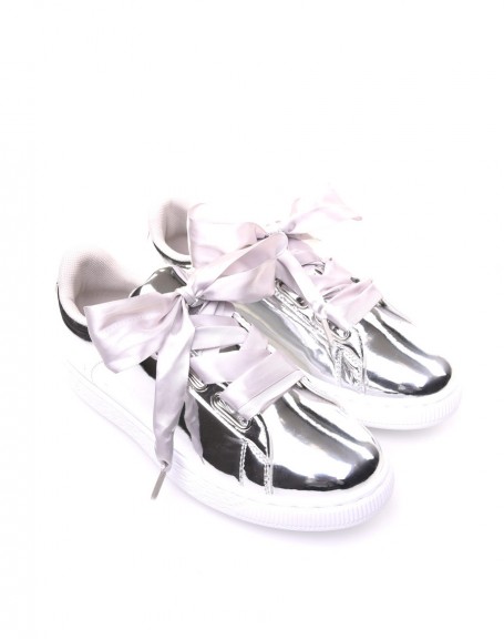 Silver patent sneakers