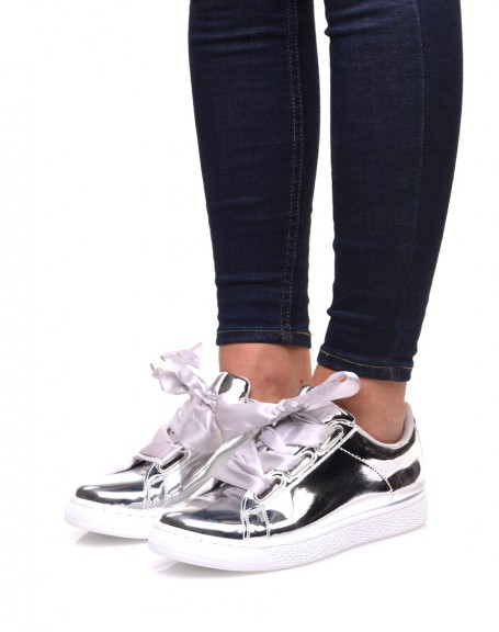 Silver patent sneakers