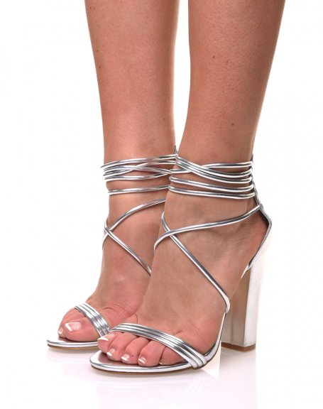 Silver sandals with multiple thin straps