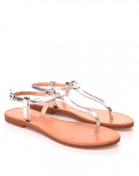 Silver thong-effect sandals