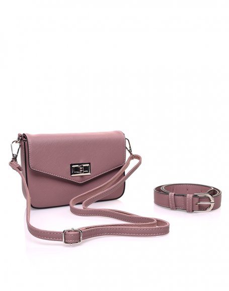 Small 2 in 1 shoulder strap and dusty pink textured banana bag
