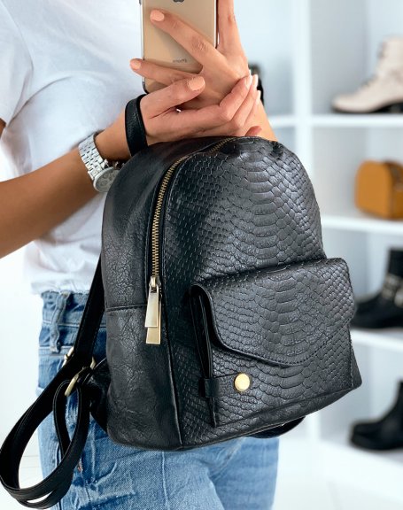 Small black croc-effect backpack
