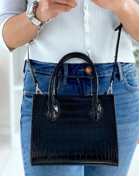 Small black croc-effect handbag