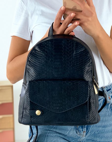 Small midnight blue croc-effect backpack