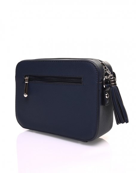 Small navy blue textured shoulder bag with tassel closure