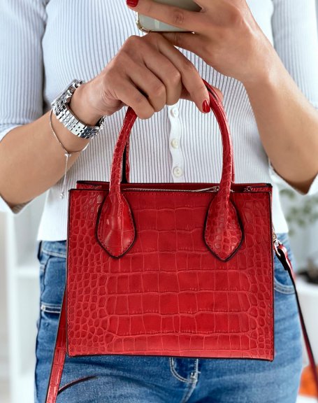 Small red croc-effect handbag