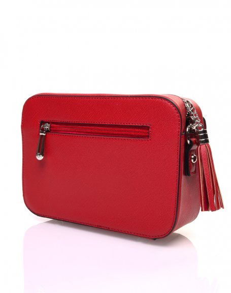 Small red textured shoulder bag with tassel closure