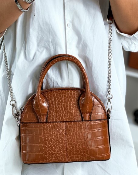Small rounded camel croco-effect bag
