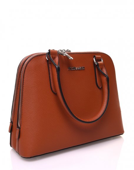 Small rounded camel handbag with double compartments