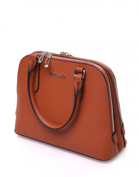 Small rounded camel handbag with double compartments