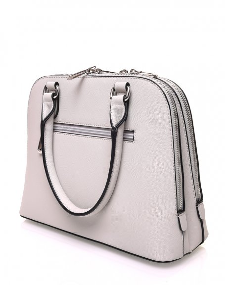 Small rounded light gray handbag with double compartments