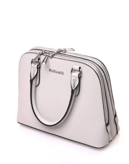 Small rounded light gray handbag with double compartments