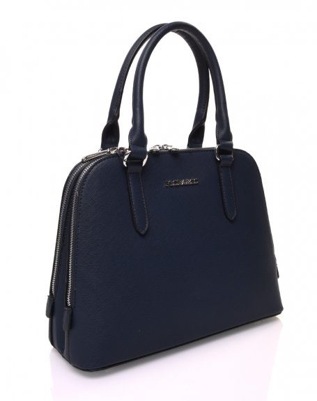 Small rounded navy blue handbag with double compartments