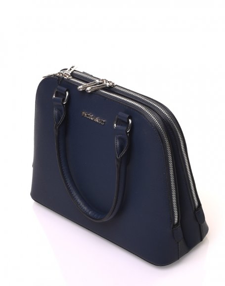 Small rounded navy blue handbag with double compartments