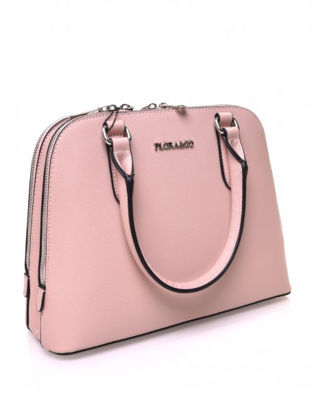 Small rounded pale pink handbag with double compartments