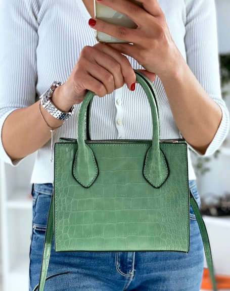 Small sea green croc-effect handbag