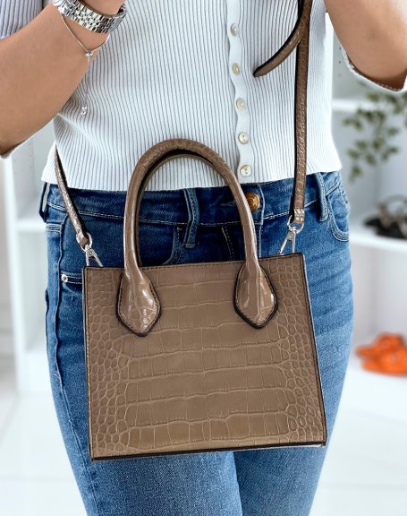 Small taupe croc-effect handbag