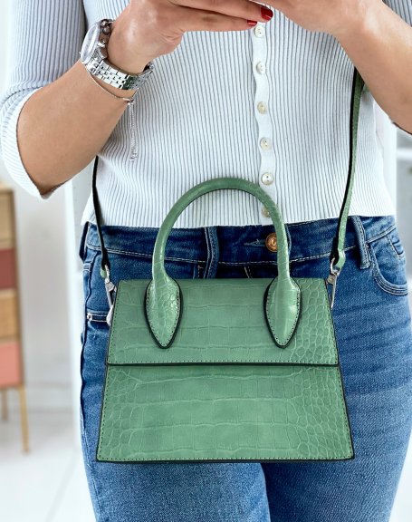 Small water green trapeze handbag with croc effect