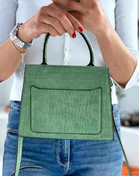 Small water green trapeze handbag with croc effect