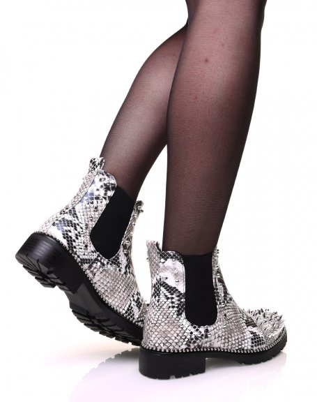 Snake ankle boots with beaded sole and stud details