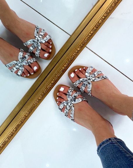 Snake-effect mules with multiple straps and studs