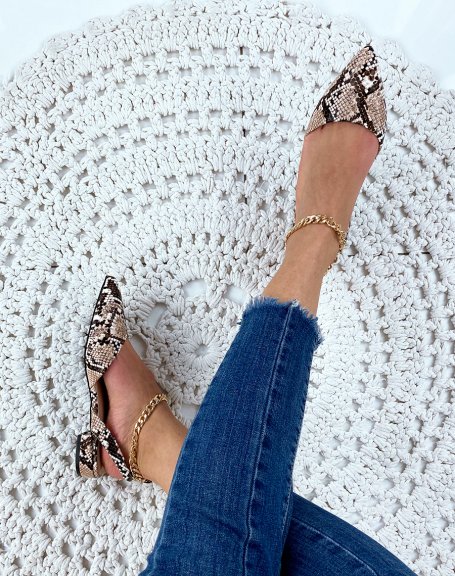 Snake-effect pointed toe mules