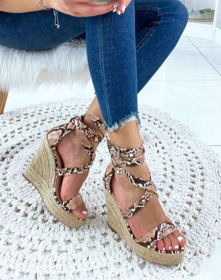 Snake effect wedges with suedette heel
