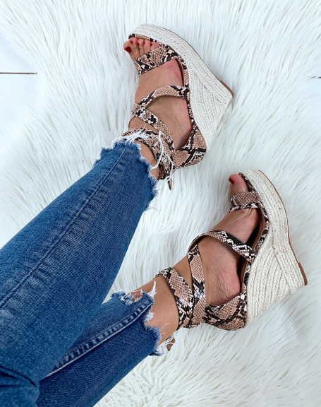 Snake print taupe wedges
