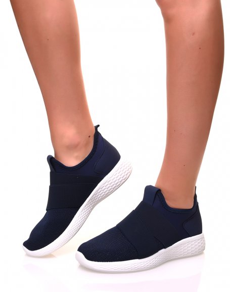 Sock-effect sneakers in glittery navy blue canvas