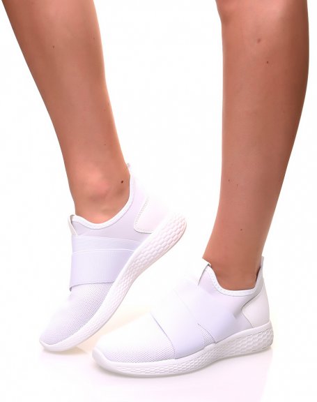 Sock-effect sneakers in glittery white canvas