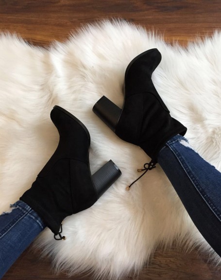 Soft black suedette ankle boots with heels
