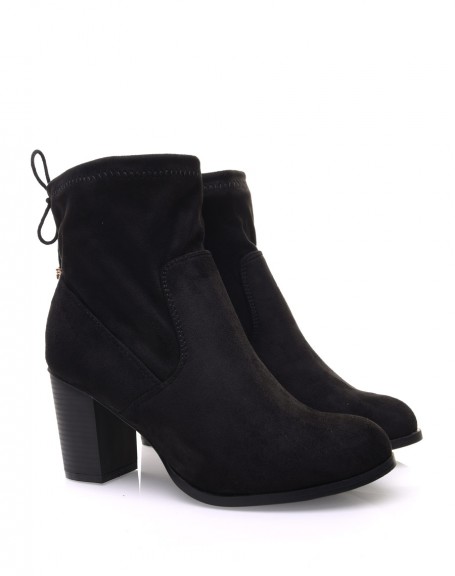 Soft black suedette ankle boots with heels