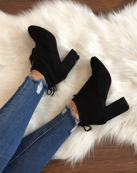 Soft black suedette ankle boots with high heels