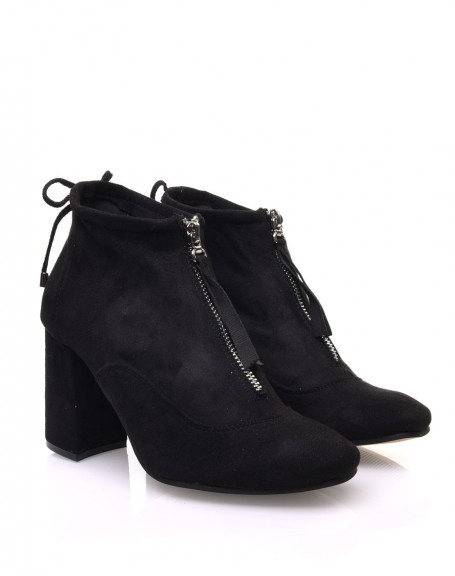 Soft black suedette ankle boots with high heels