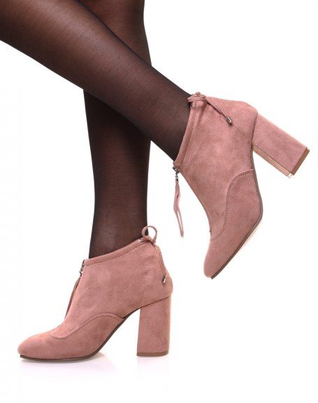 Soft pink suedette ankle boots with high heels