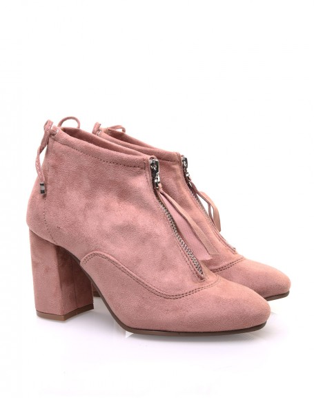 Soft pink suedette ankle boots with high heels