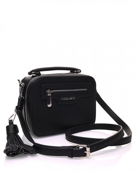 Square rigid black briefcase crossbody bag