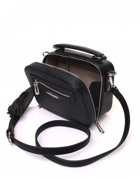 Square rigid black briefcase crossbody bag