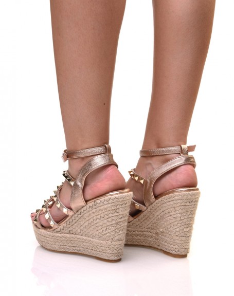 Studded copper wedge sandals