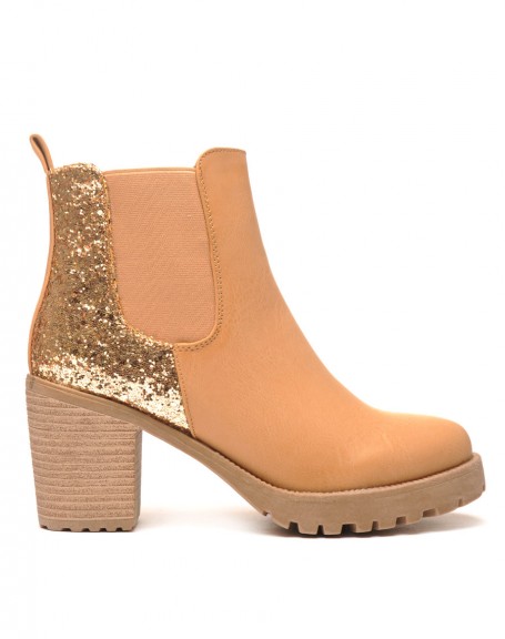 Sublime beige Chelsea boots with heels and sequins
