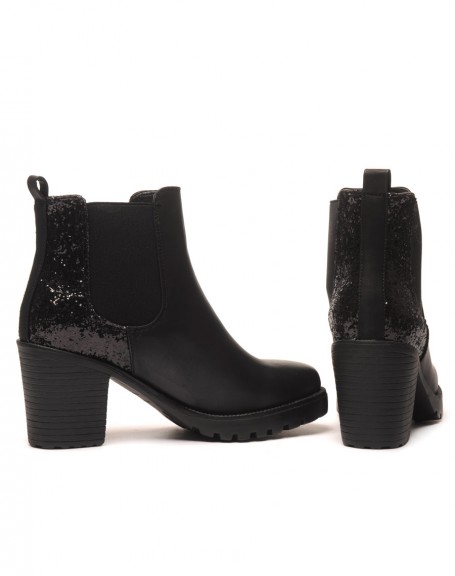 Sublime black Chelsea boots with heels and sequins