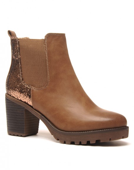 Sublime brown Chelsea boots with heels and sequins