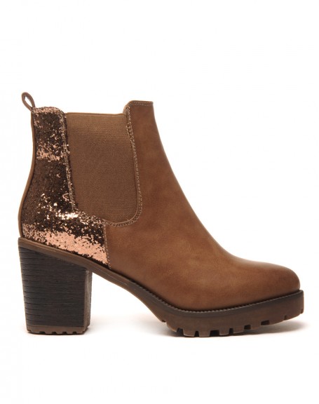 Sublime brown Chelsea boots with heels and sequins