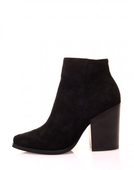 Suedette Pointed Toe Heeled Ankle Boots