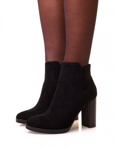 Suedette Pointed Toe Heeled Ankle Boots