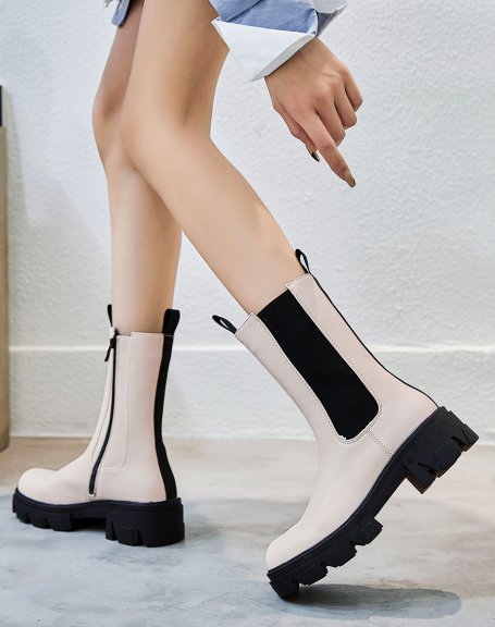Tall beige ankle boots